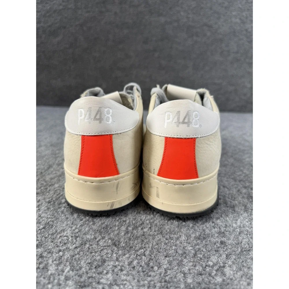 P448 Shoes Mens Size 7 Beige Leather Low Top Casual Sneakers Lace Up Made Italy